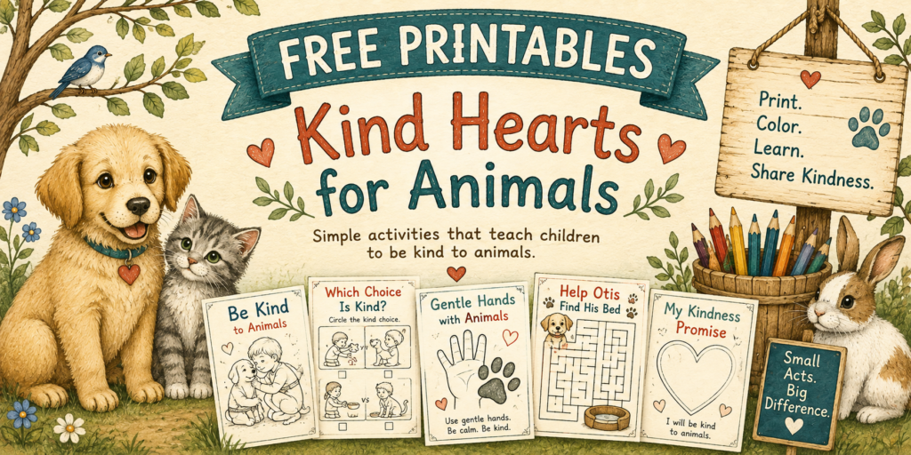 Free printables to teach children kindness to animals from the Kind Hands Books author Wynter Rowan.