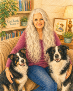 Meet the Author! This is Wynter Rowan, the author behind Kind Hands Books. She is pictured with her two Border Collies, Freya and Angus.